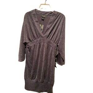 Vertigo Paris Mini Dress Women's Size M Silver Nylon Surplice Neck Short Sleeve